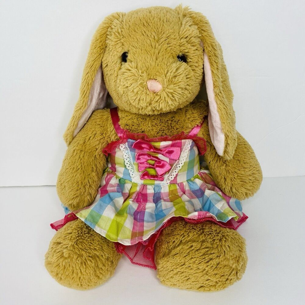 Build A Bear RETIRED FURRY Tan BUNNY Stuffed EASTER Plush 16" Dress Included0